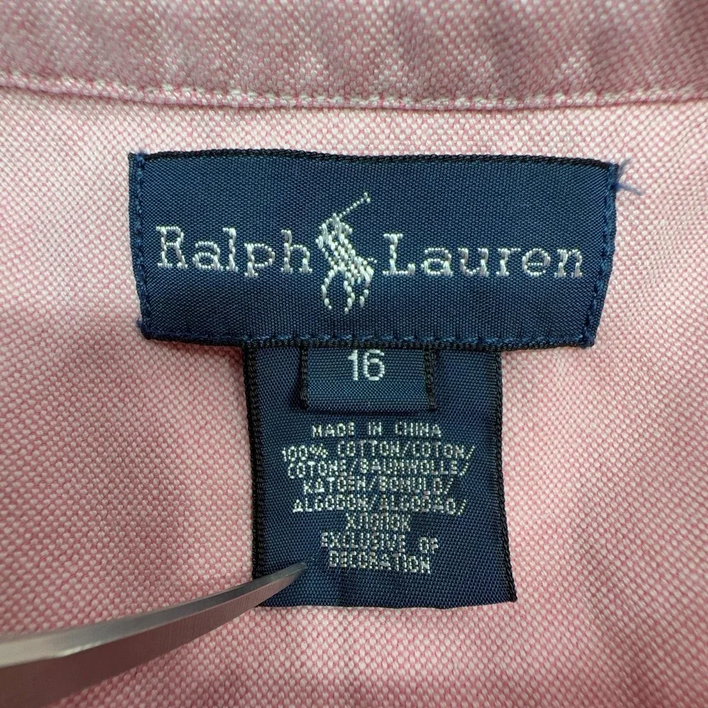 Ralph Lauren Oxford Shirt Youth Large 16 Pink Long Sleeve Button Cotton Women